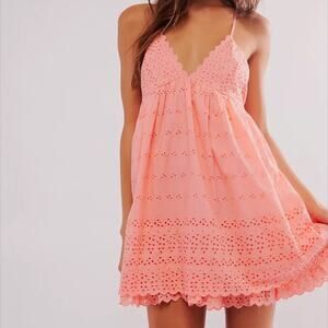 Free People Lillia Mini Eyelet Dress Guava Juice